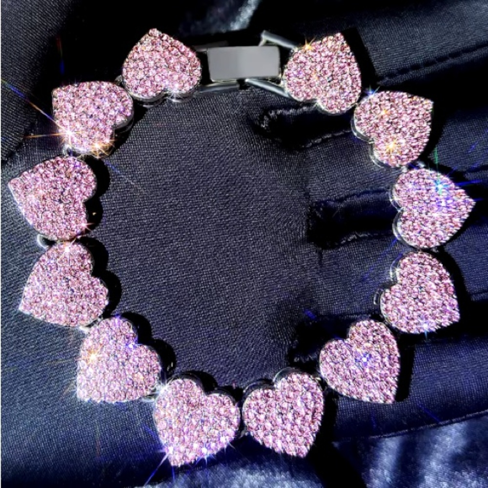 Sterling Silver Pink Cubic Zirconia Heart Bracelet